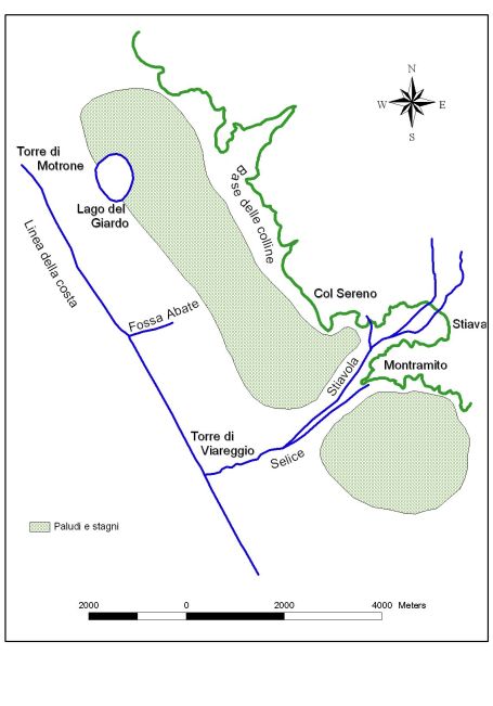 Pianura della Versilia tra Pietrasanta e Viareggio, circa 800 anni fa